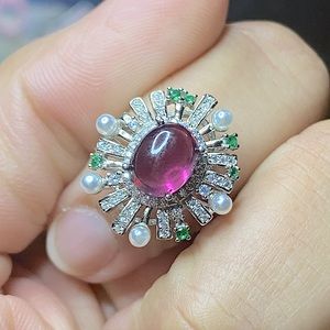 Pt950 1.25CT Natural Rhodolite ring